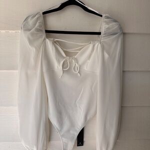NWT Lulus White Lace-Up Long Sleeve Bodysuit